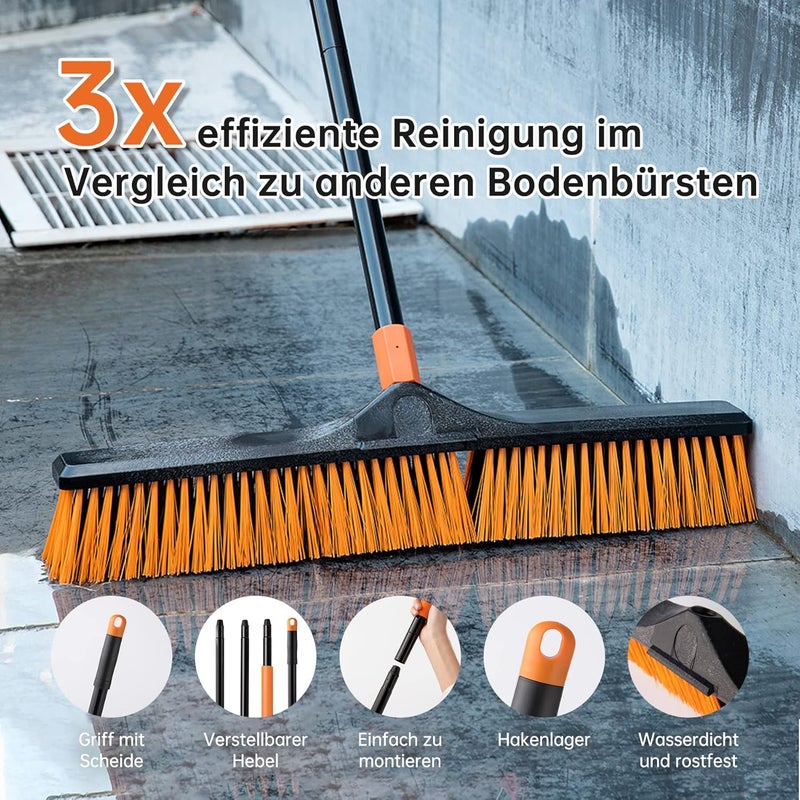 CLEANHOME 24”Push Broom Brush for Floor Cleaning with 65” Long Handle and Stiff Bristles, Heavy Duty Brush for Shop, Deck, Garage, Concrete,Indoor and Outdoor Broom 2 Set,Orange - Image 4